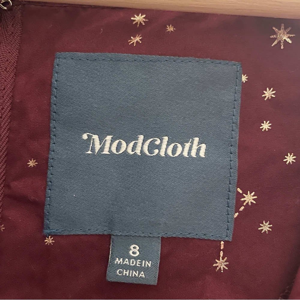100% Cotton Modcloth Burgundy Constellation Dress - Picture 2 of 9